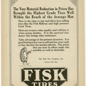 Fisk Tire Company Print Ad - High Grade Tires Within Reach of the Average Man