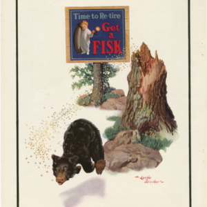 Fisk Tire Company Print Ad - Brown Bear running from Swarm of Bees