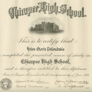 Chicopee High School Diploma for Helen Polioudakis
