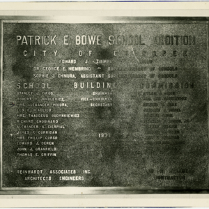 Patrick E. Bowe School - Building Addition, Advisors and Staff - Commemorative plaque
