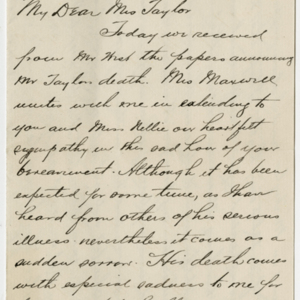 Letter to Mrs. Taylor from George B. Maxwell