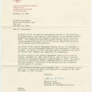 Letter from University of Massachusetts at Amherst Institute for Governmental Services to Helen Polioudakis