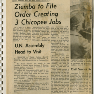 Materials Related to the Visit of the UN General Assembly President Stanislaw Trepczynski to Chicopee, MA