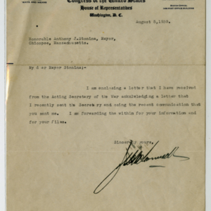 Correspondence to and from Washington D.C. Concerning the Prospect of a Chicopee Air Base