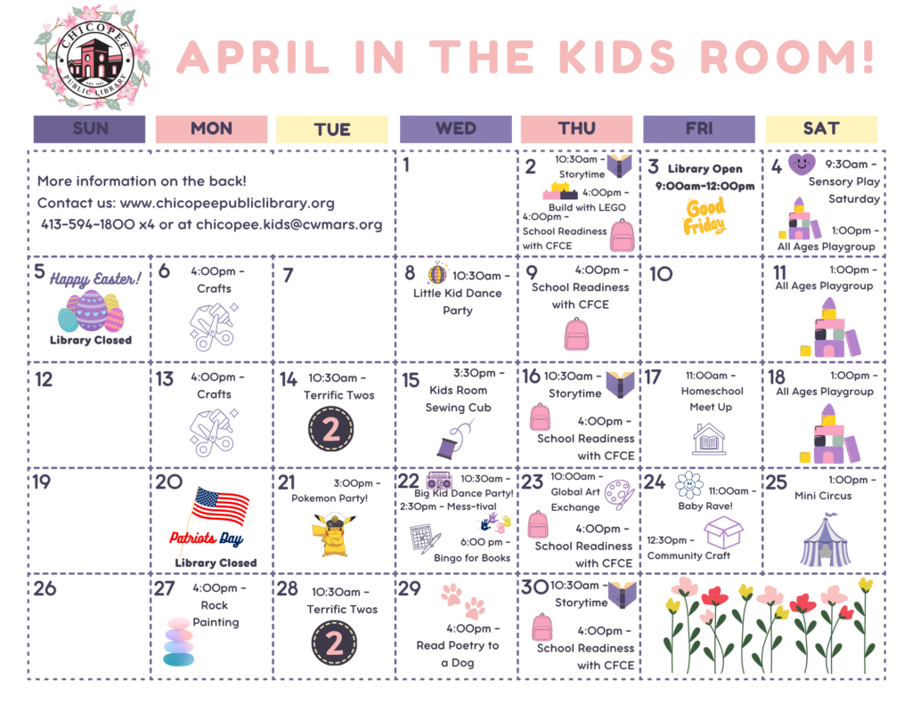 April in the Kids Room. Click here to download the printable pdf calendar