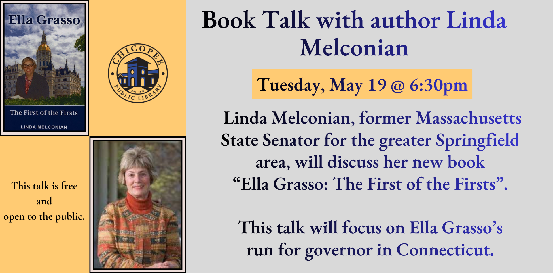 Join us for a book talk about Connecticut governor Ella Grasso with Linda Melconian Tuesday, May 19 at 6:30pm.