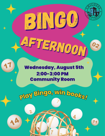 Bingo Summer 2026 Bingo afternoon wednesday august 5 2-3pm