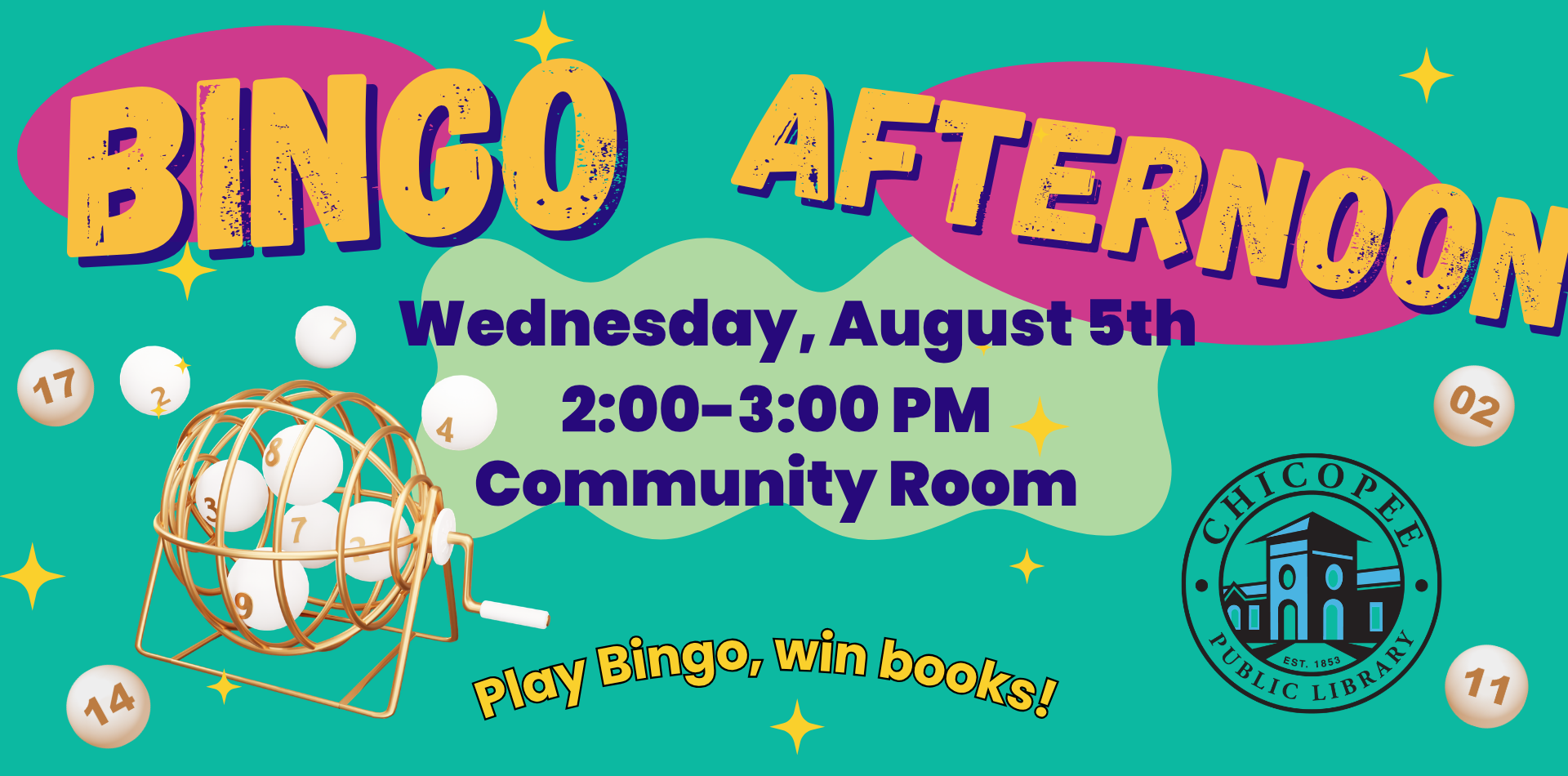 bingo afternoon wednesday, august 5th 2-3pm in the community room