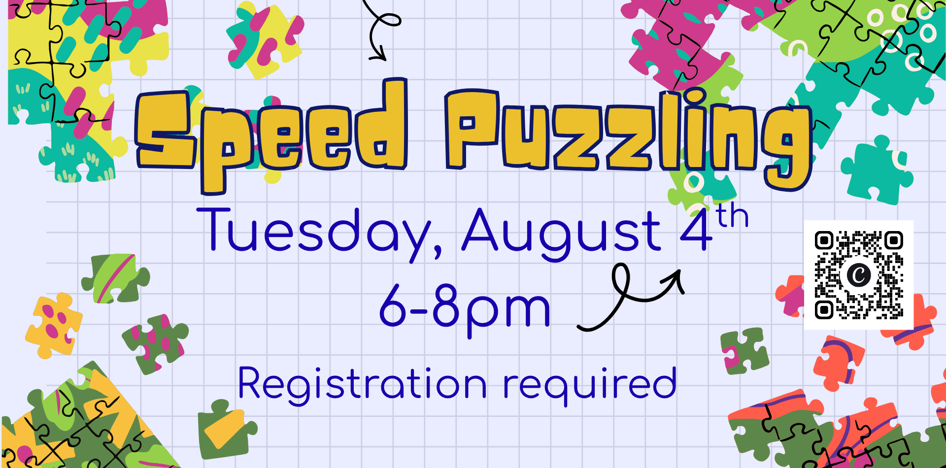 Join us for speed puzzling on July 28 at 6pm. Please register.
